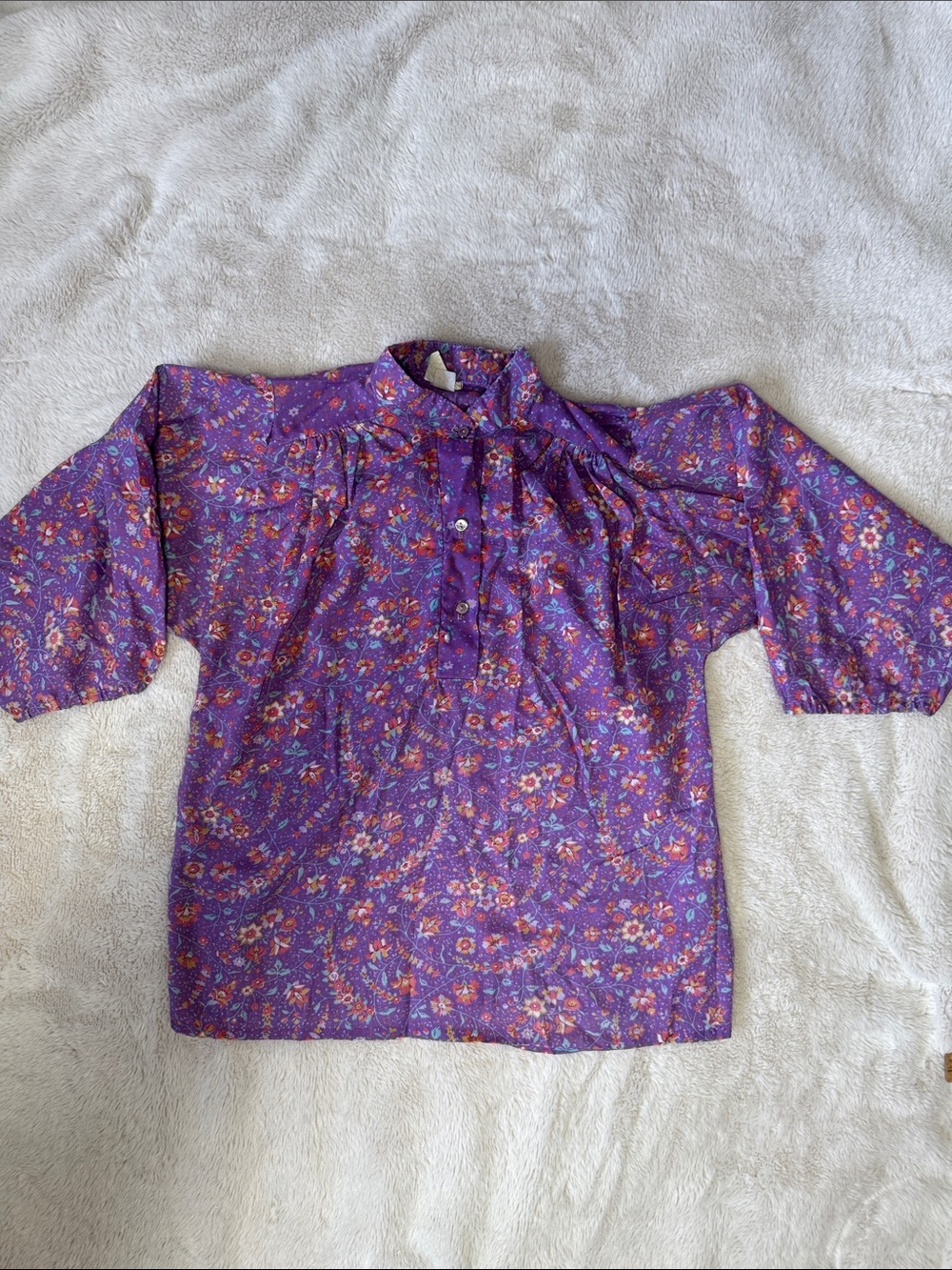 Vintage Floral Blouse Short Sleeve Collared Colourful Pastel